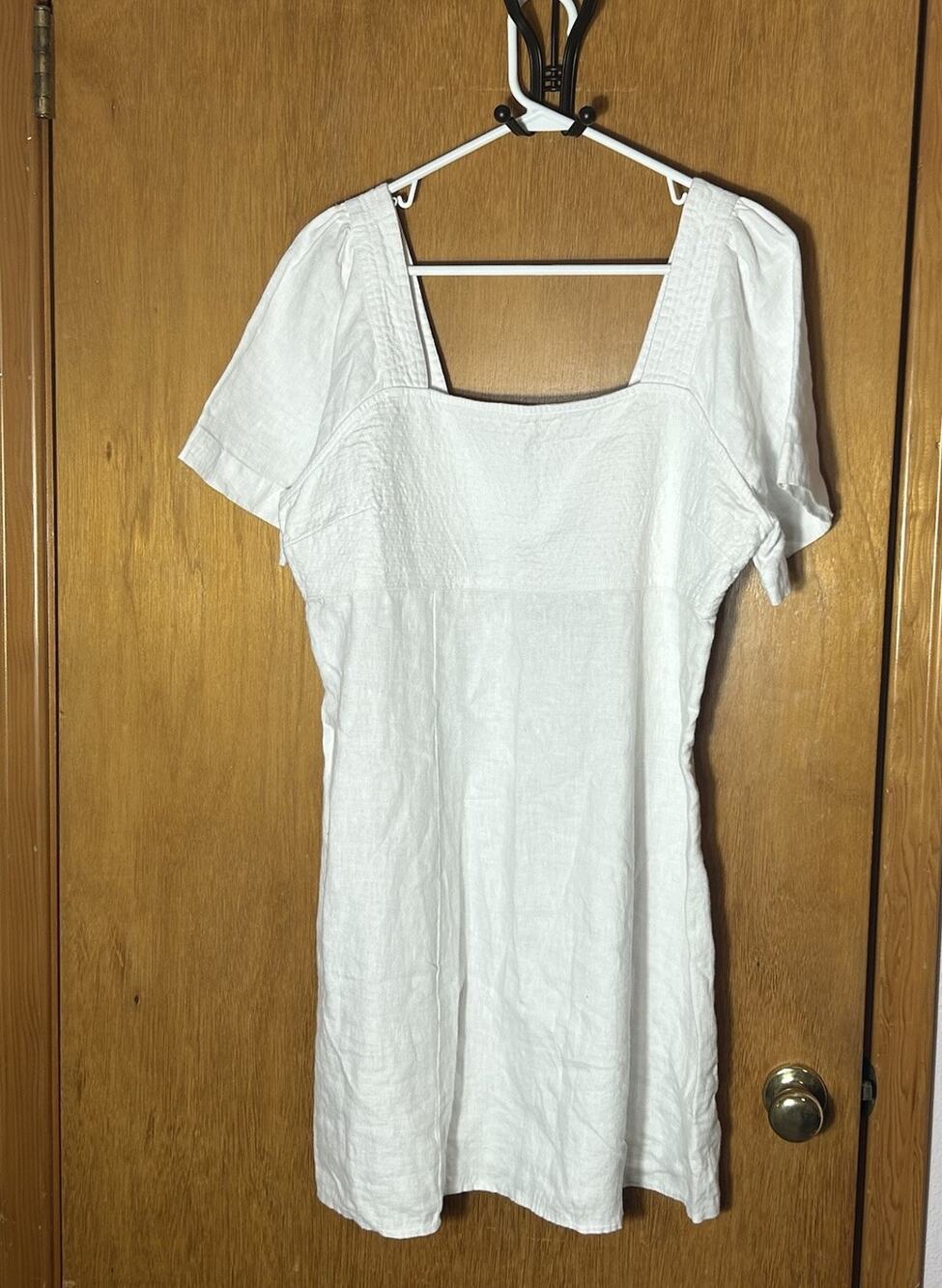 MADEWELL Square Neck Mini Dress Back Cutout White 100% Linen Women Size 14 NEW